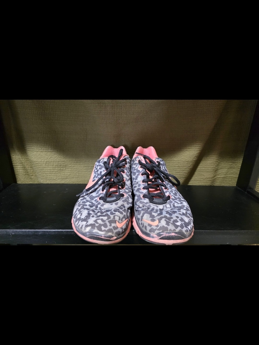 Nike Women's Grey Leopard Print Sneakers with Coral Accents